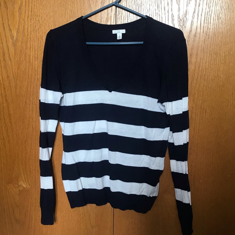 BP Navy White Striped V Neck Sweater Small